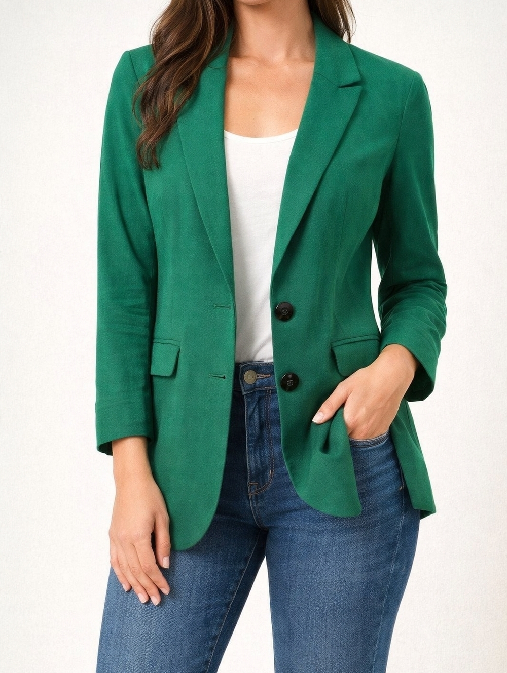 DYNAMITE GREEN TAILORED BLAZER CLASSIC FIT, 3/4 SLEEVES & STRUCTURED SILHOUETTE
